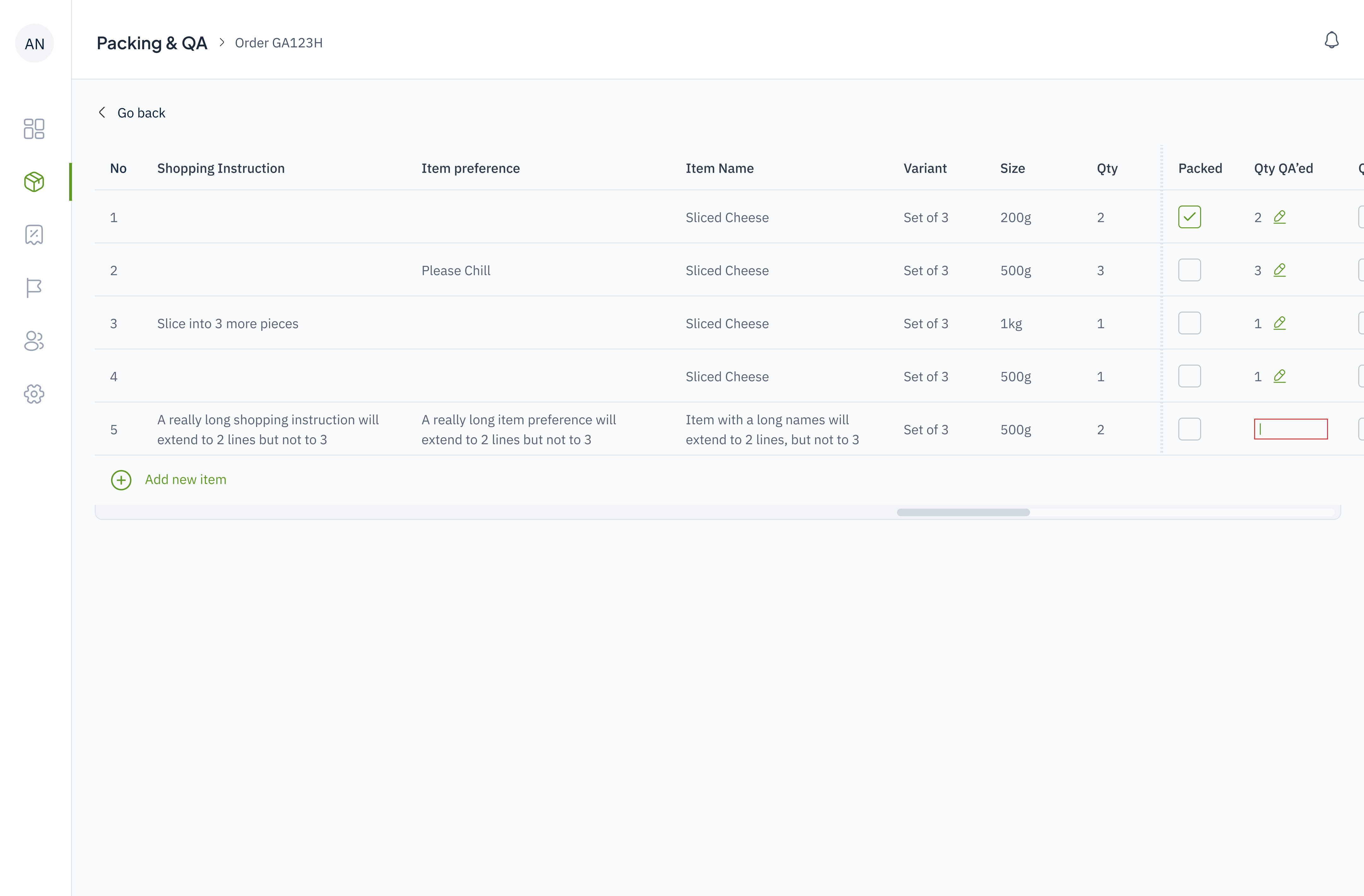 image showing the quantity QA'ed column